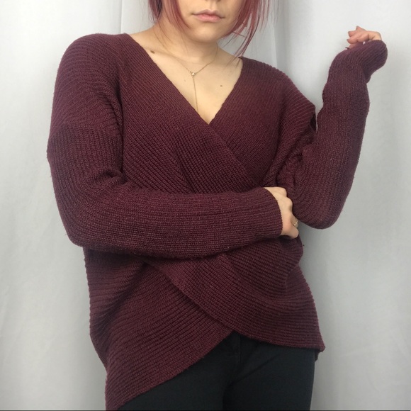ASTR The Label Knit Red Long Sleeve Cross Over Top - Picture 1 of 12
